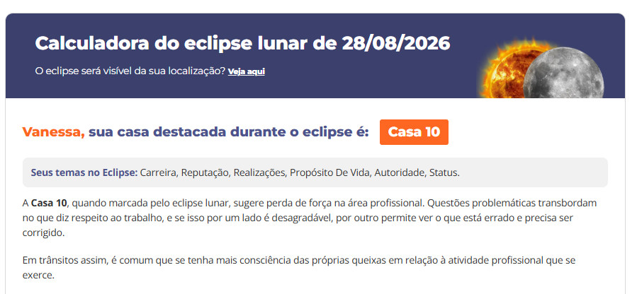 Calculadora do eclipse lunar de 28/08/2026