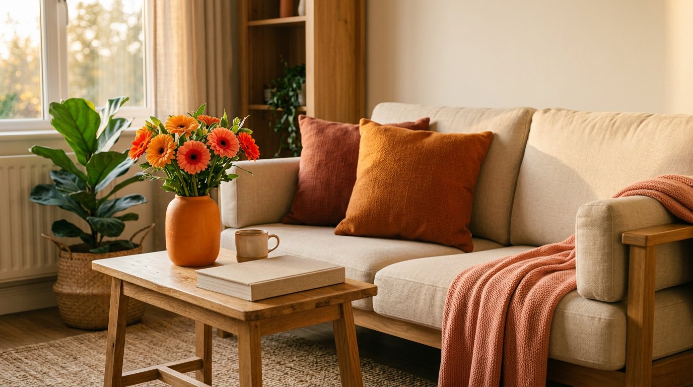 Decoração com a cor do ano 2027: laranja e terracota na sala