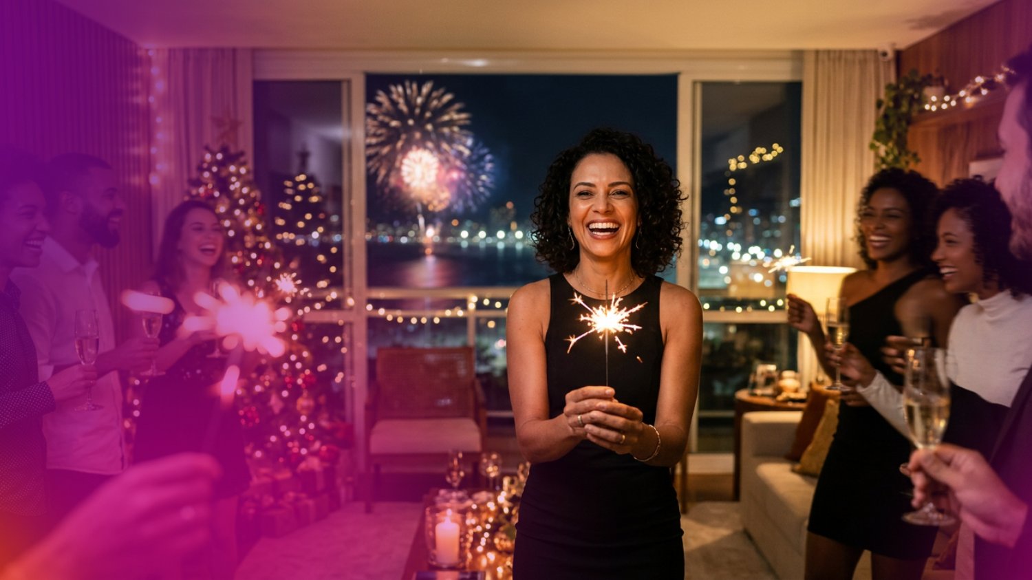 Preto no Ano Novo 2027: look na cor preto numa festa de réveillon