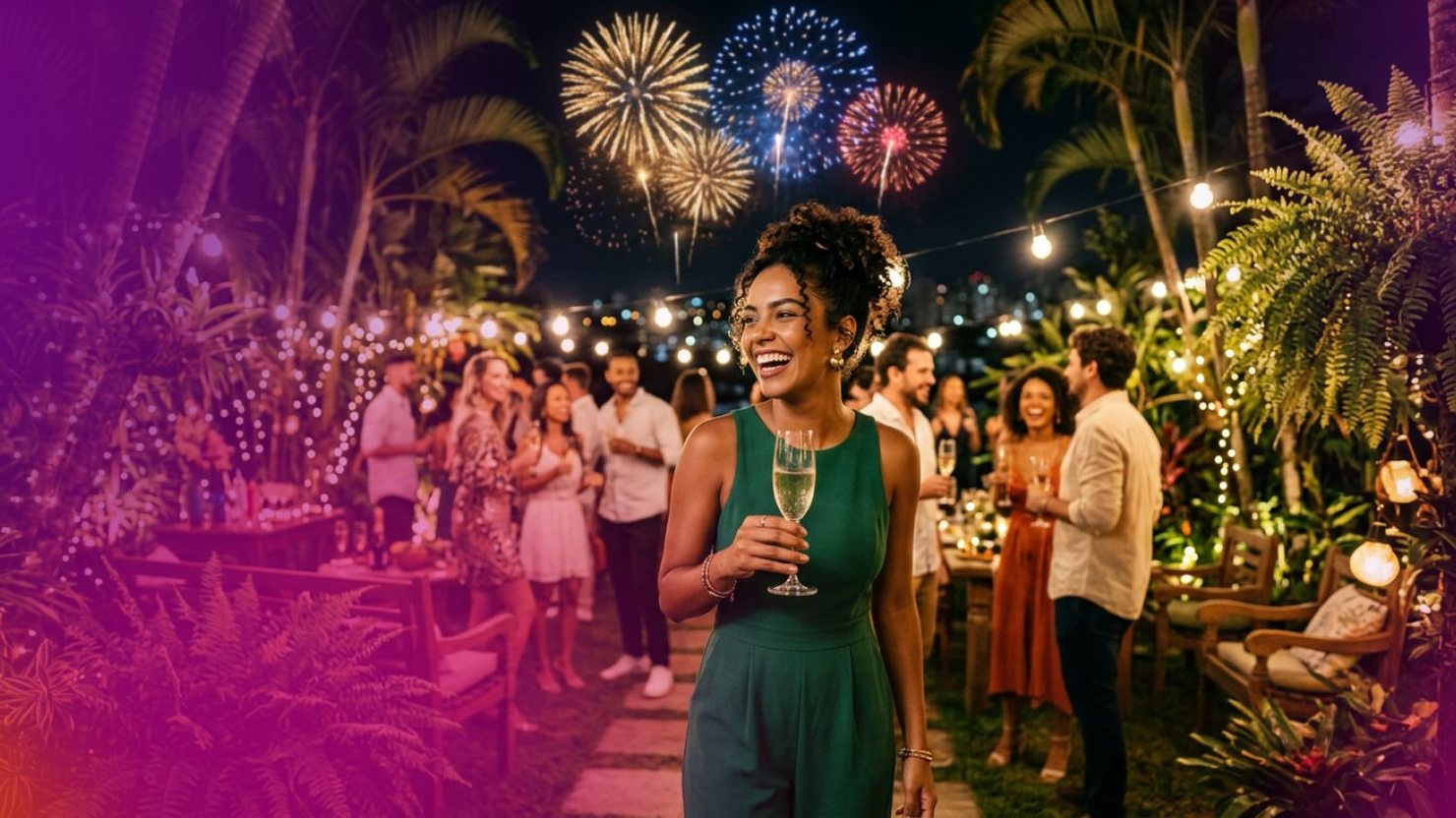 Verde no Ano Novo 2027: look na cor verde numa festa de réveillon