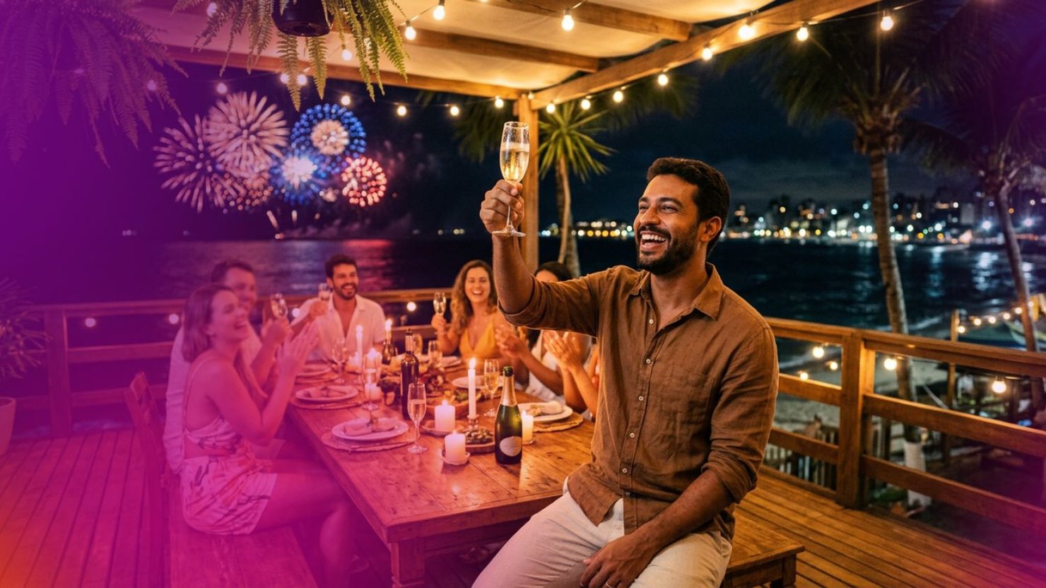 Marrom no Ano Novo 2027: look na cor marrom numa festa de réveillon