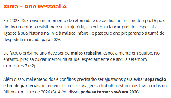 Trecho da previsão para Xuxa